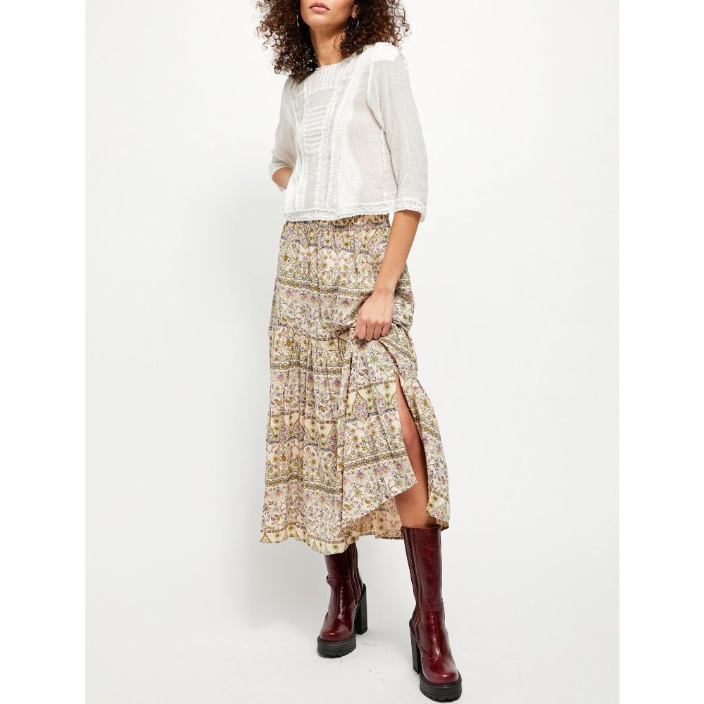 Free People All About The Tiers Midi Skirt Pop